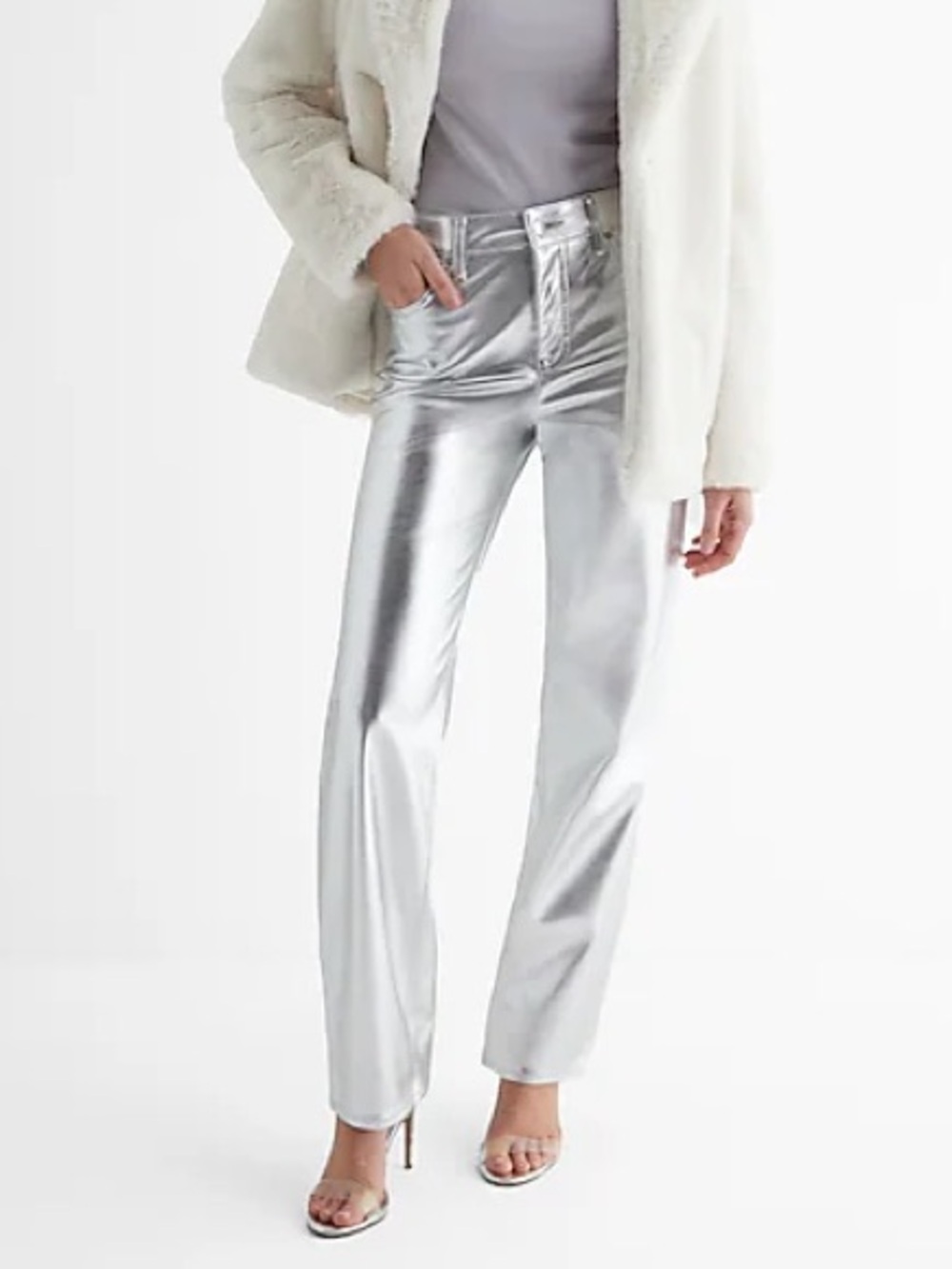 NWT Express Silver Metallic Pants Faux Leather